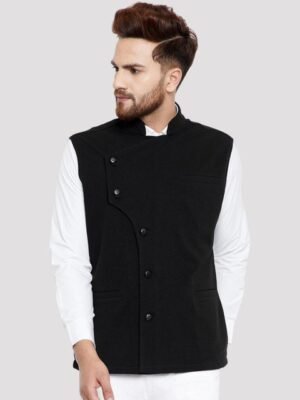 Hypernation Men Stand Collar Slim-Fit Waistcoat