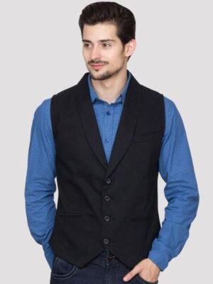 Hypernation Notched Lapel Neck Pure Cotton Slim-Fit Waistcoat
