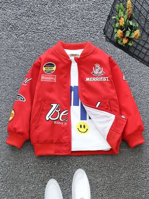 INCLUD Boys Typography Printed Lightweight Varsity Jacket