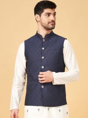 indus route by Pantaloons Mandarin Collar Geometric Sleeveless Waistcoat