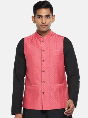 indus route by Pantaloons Men Coral Woven Design Waistcoat