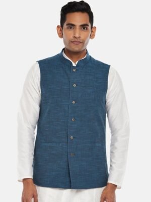 indus route by Pantaloons Men Navy Blue Solid Woven Waistcoat