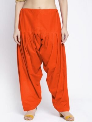 Jinfo Women Orange Solid Pure Cotton Loose-Fit Salwar