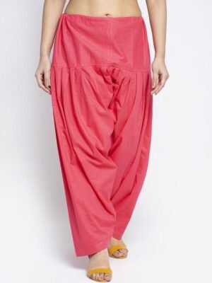 Jinfo Women Pink Solid Cotton Loose-Fit Salwar