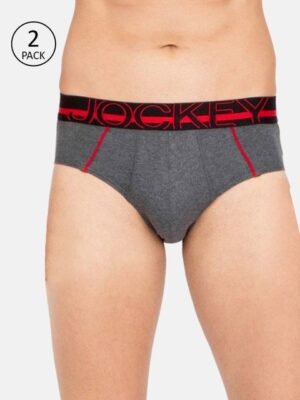 Jockey Men Pack of 2 Charcoal Grey Solid Briefs US14-0205