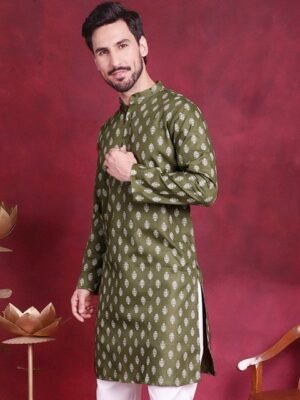 Jompers Ethnic Motifs Printed Band Collar Kurta