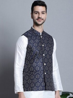 Jompers Ethnic Motifs Printed Cotton Silk Nehru Jacket