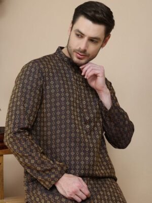 Jompers Ethnic Motifs Printed Mandarin Collar Straight Kurta With Pyjamas