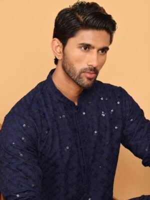 Jompers Floral Embroidered Chikankari And Sequinned Work Straight Kurta With Pyjamas