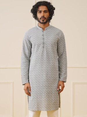 Jompers Floral Embroidered Chikankari Pure Cotton Straight Kurta