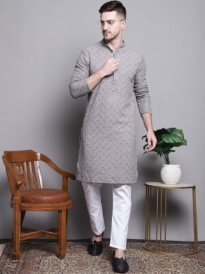 Jompers Floral Embroidered Sequinned Straight Kurta With Pyjamas