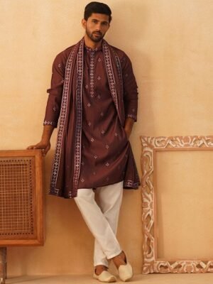 Jompers Floral Embroidered Sequinned Straight Kurta With Trousers & Dupatta