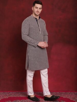 Jompers Geometric Embroidered Sequinned Pure Cotton Straight Kurta With Pyjamas