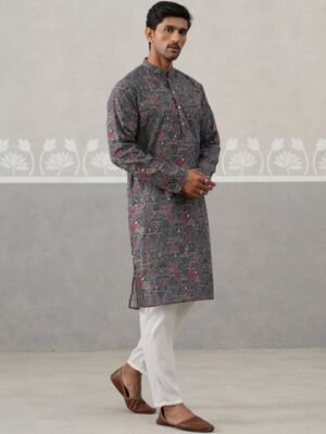Jompers Geometric Printed Mandarin Collar Kurta With Pyjamas