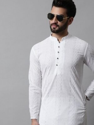 Jompers Men Embroidered Regular Chikankari Pure Cotton Kurta with Pyjamas