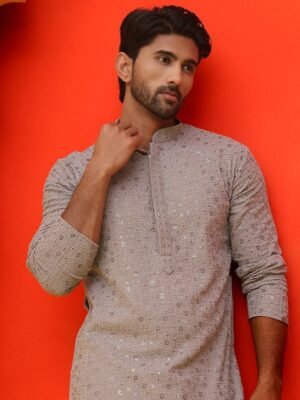 Jompers Men Embroidered Regular Chikankari Pure Cotton Kurta with Pyjamas
