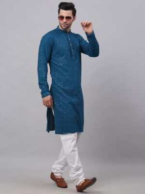 Jompers Men Ethnic Motifs Embroidered Pure Cotton Kurta with Churidar