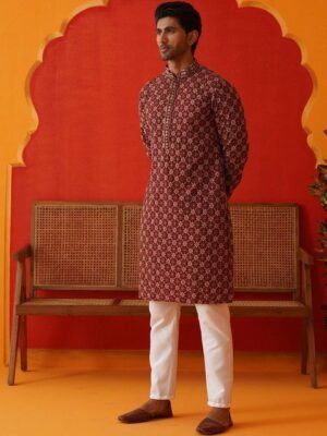 Jompers Men Ethnic Motifs Embroidered Regular Sequinned Kurta with Pyjamas
