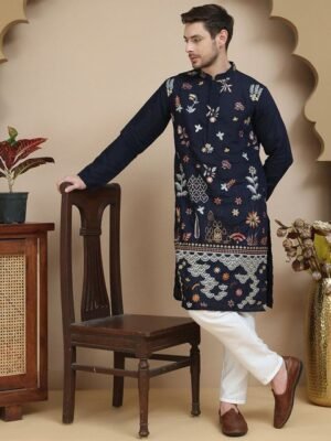 Jompers Men Floral Embroidered Kurta with Pyjama