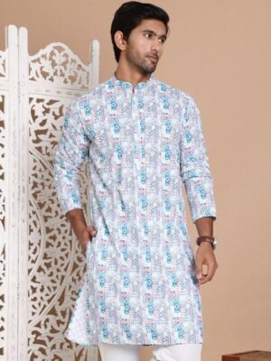 Jompers Men Geometric Printed Chikankari Kurta
