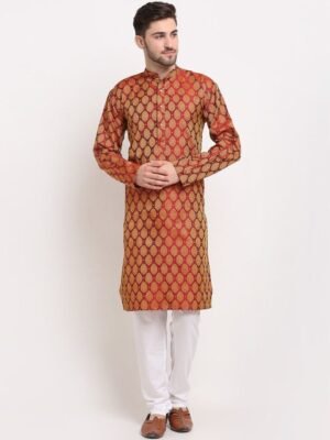 Jompers Men Maroon Ethnic Motifs Printed Regular Kurta with Pyjamas