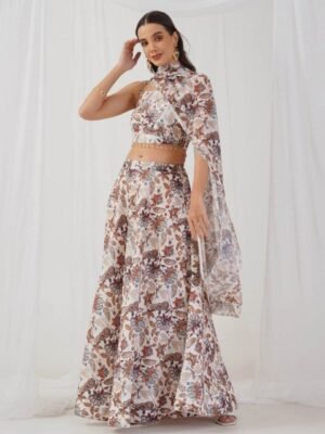 Jompers Printed Beads & Stones Ready to Wear Lehenga & Blouse With Dupatta