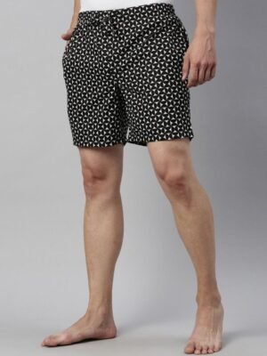 Joven Men Geometric Printed Mid-Rise Cotton Lounge Shorts