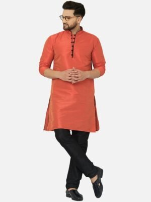Kaifoo Men Orange Kurta with Pyjamas