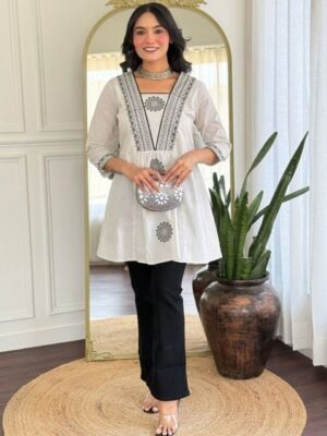 KALINI Embroidered Square Neck Ethnic Tunic