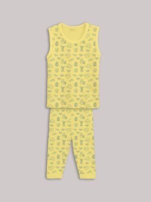 Kanvin Boys Yellow Graphic Printed Thermal Set