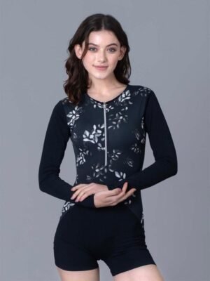 Keepfit Women Floral Printed Long Sleeves Padded Legsuit with Medium Coverage