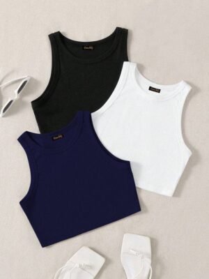 KERI PERRY Women Pack Of 3 Soft Lycra Tank Crop Top