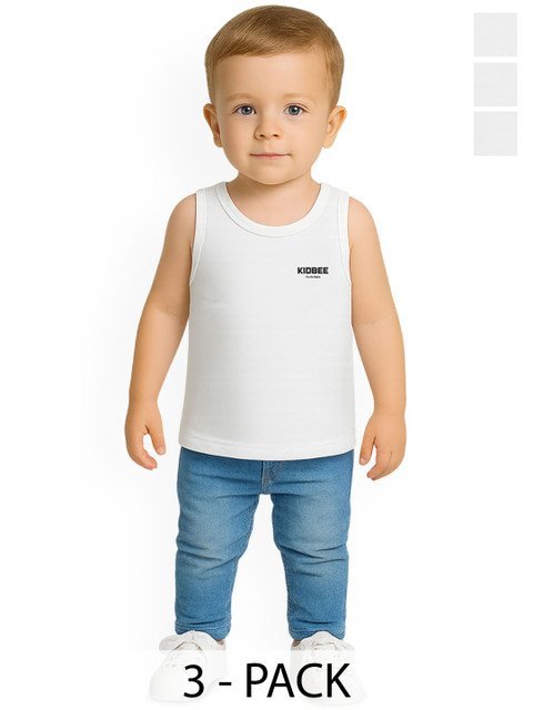 KidBee Kids Pack Of 3 Cotton Sleeveless Basic Vests