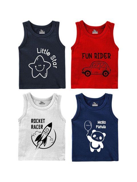 KidBee Kids Pack Of 4 Graphic Printed Cotton Innerwear Vests