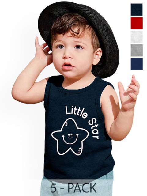 KidBee Kids Pack Of 5 Cartoon Character Printed Cotton Innerwear Vests