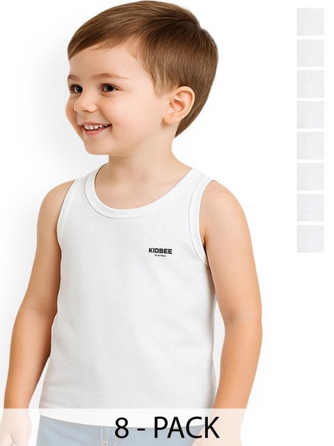 KidBee Kids Pack of 8 Printed Pure Cotton Round Neck Basic Vest 1006-VST-445-8PC