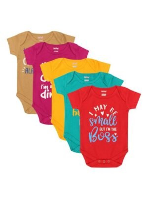Kiddeo Infants Pack of 5 Printed Pure Cotton Bodysuits