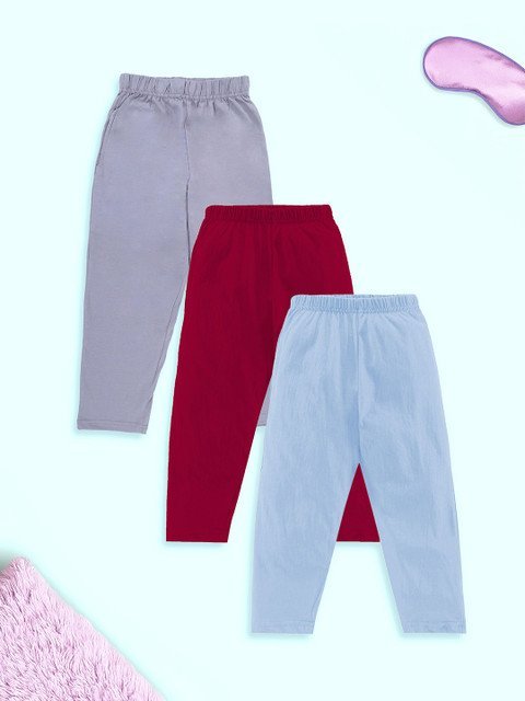 KiddoPanti Boys Pack Of 3 Pure Cotton Straight-Leg Lounge Pants