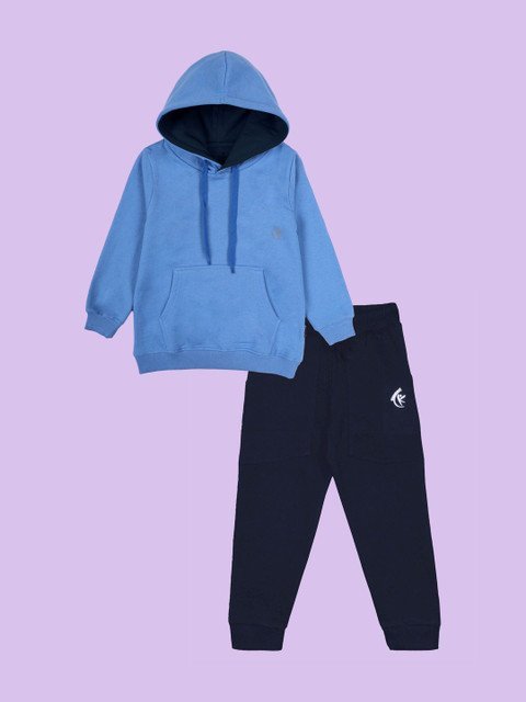 KiddoPanti Boys Solid Hooded Mid-Rise Tracksuit