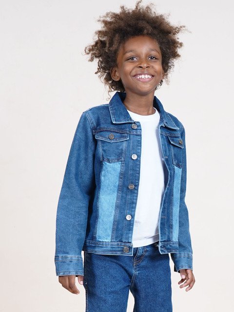 KiddoPanti Boys Spread Collar Solid Denim Casual Denim Jacket