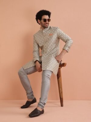 KISAH Geometric Self Design Indowestern Churidar Set