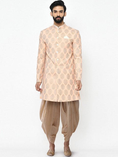 KISAH Men Cotton Ethnic Printed Dhoti Pant Indowestern Sherwani Set