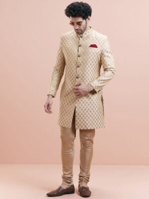 KISAH Men Ethnic Motifs Self Design Indowestern Sherwani Churidar Set