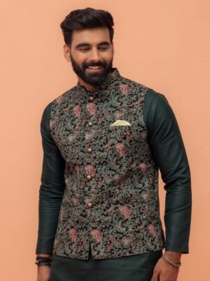Kisah Men Mandarin Collar Printed Nehru Jacket