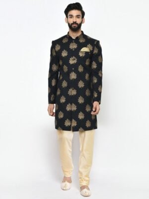 KISAH Men Printed Cotton Indowestern Sherwani Set