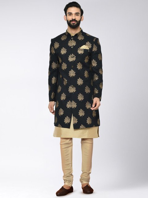 KISAH Men Printed Cotton Indowestern Sherwani Set