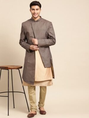 KISAH Men Printed Cotton Indowestern Sherwani Set