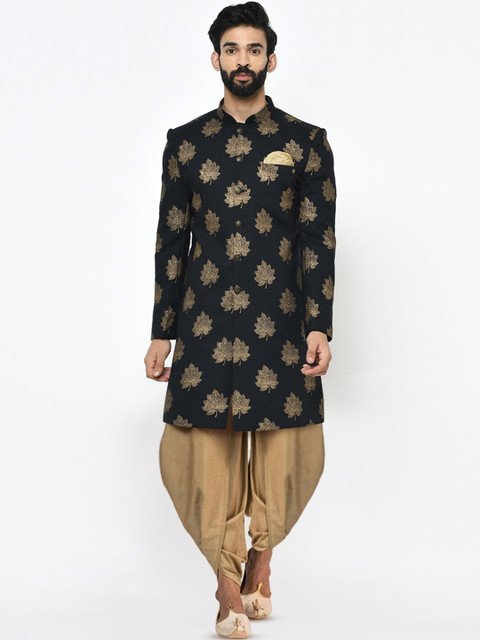 KISAH Men Self-Design Cotton Indowestern Sherwani Set