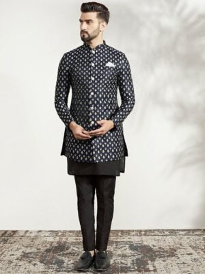 KISAH Men Self Design Kurta & Indowestern Sherwani with Trousers Set