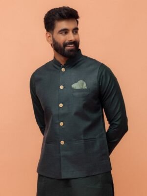 KISAH Men Solid Zari Regular Fit Nehru Jacket